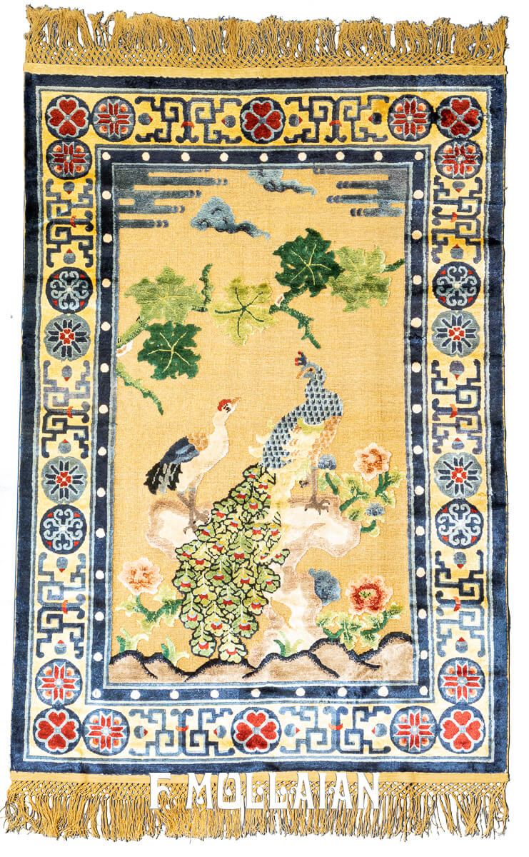 Antique Silk & Metal Chinese Rug Gold&Brown n°:72788893